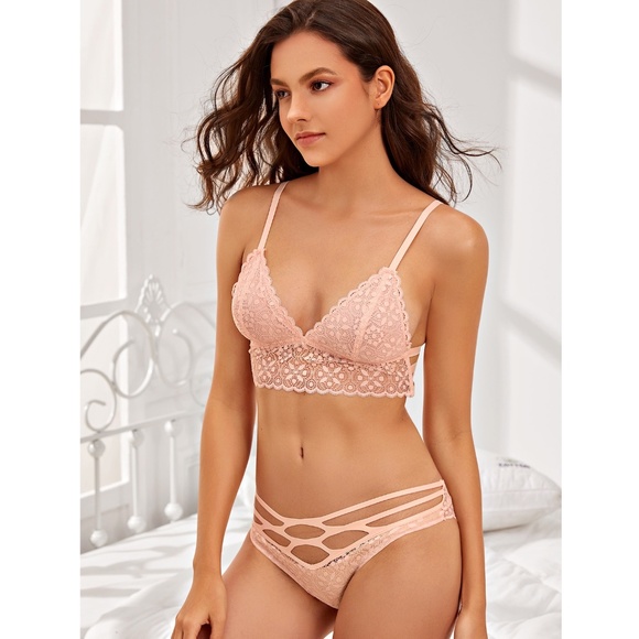 Rouge! Other - Strappy Cut Out Pink 2 Piece Lace Lingerie Set